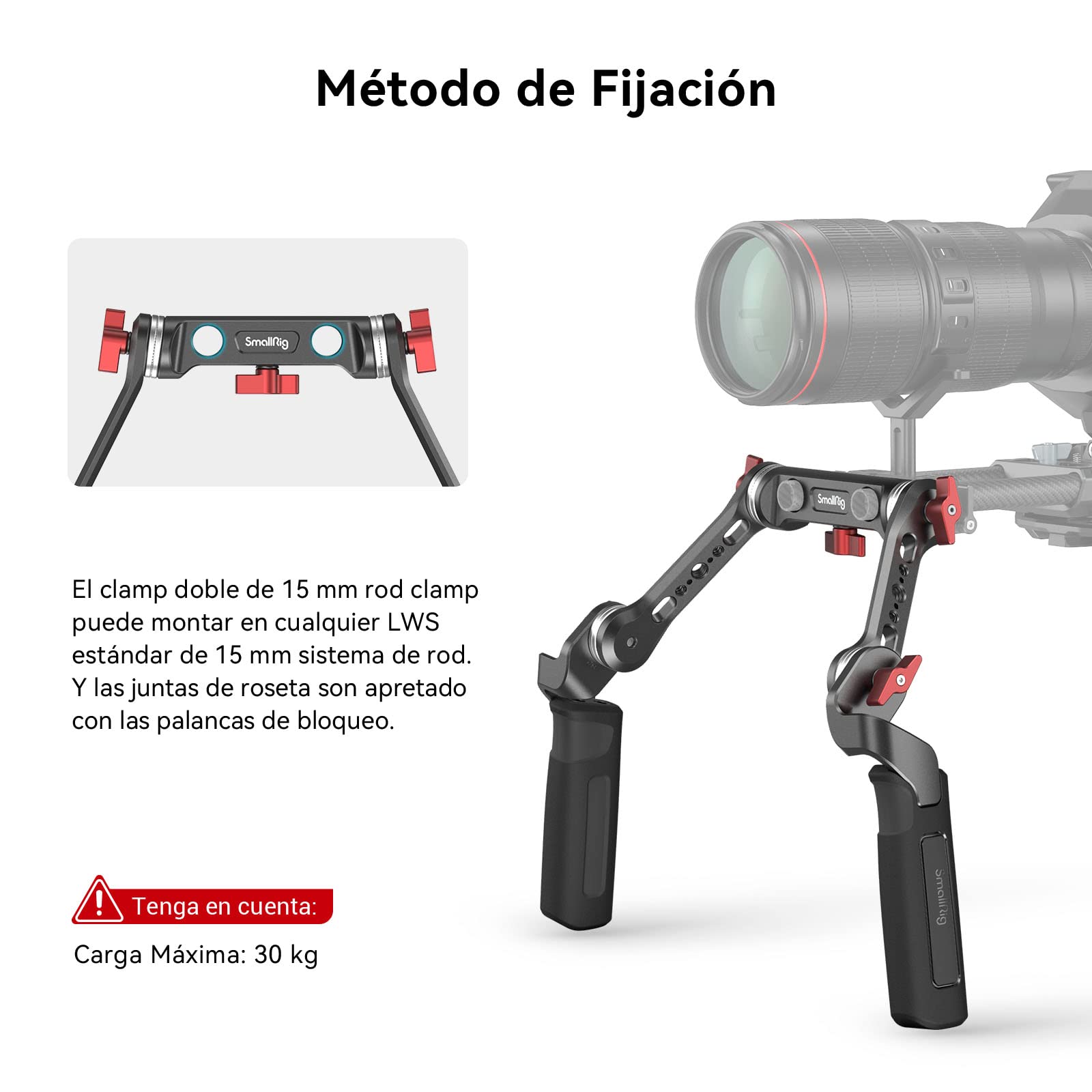 (Nueva Versión) SMALLRIG Rosette Handle Kit con Brazo de Extensión de Rosette para Cámara Shoulder Rig - 2002F