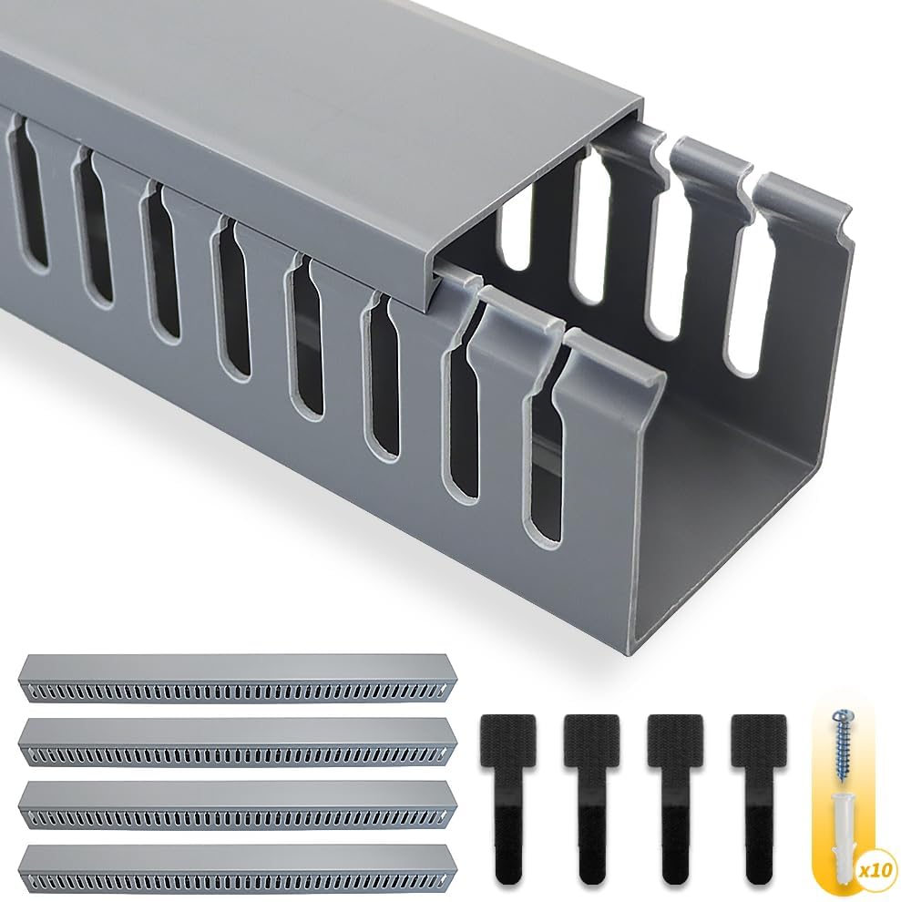 Cable Raceway, 95" Open Slot Cable Management Kit with Upgraded Snap Structure,Wire Cover Cord Hider for Under Desk&Industrial Network/PC/TVs- 23.6" X 1.97" X 2.4" X 4PCS (LWH,Grey)