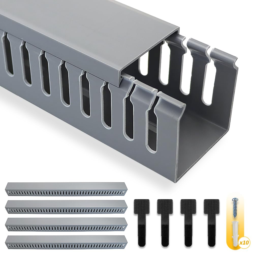 Raceway, kit di gestione dei cavi con slot aperto da 95 pollici con struttura a scatto aggiornata, nascondicavo per sotto scrivania e rete industriale/PC/TV- 59,9 x 5 x 6,1 cm x 4 pezzi (LWH, grigio)
