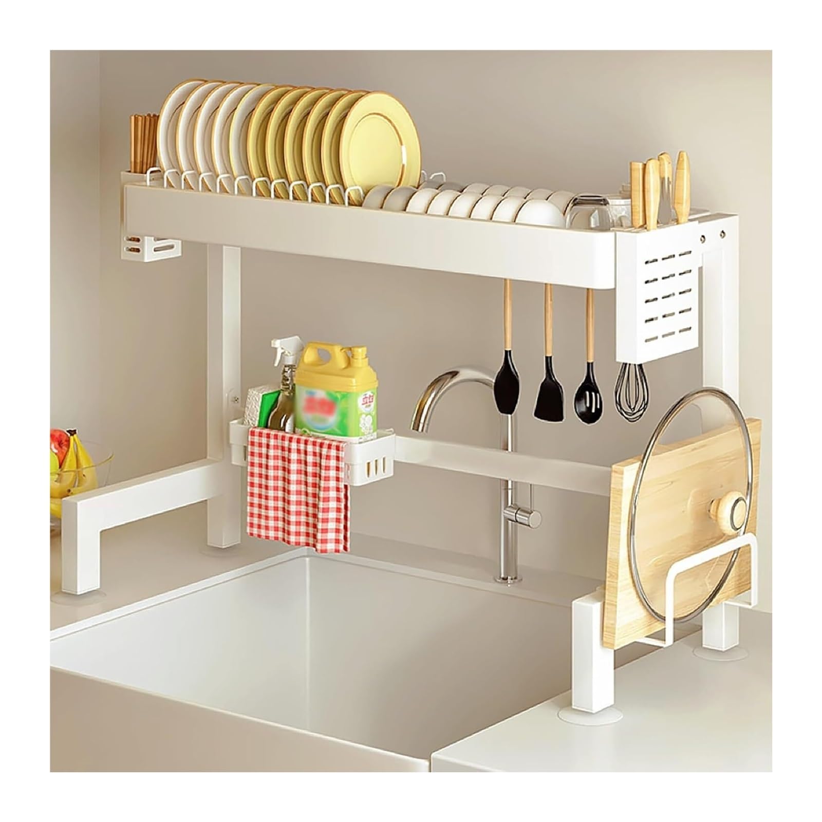 QCKNKMGG Draining Washing Up Holder, Over Sink Dish Drying Rack With Utensil Holder 56-106cm(106cm)