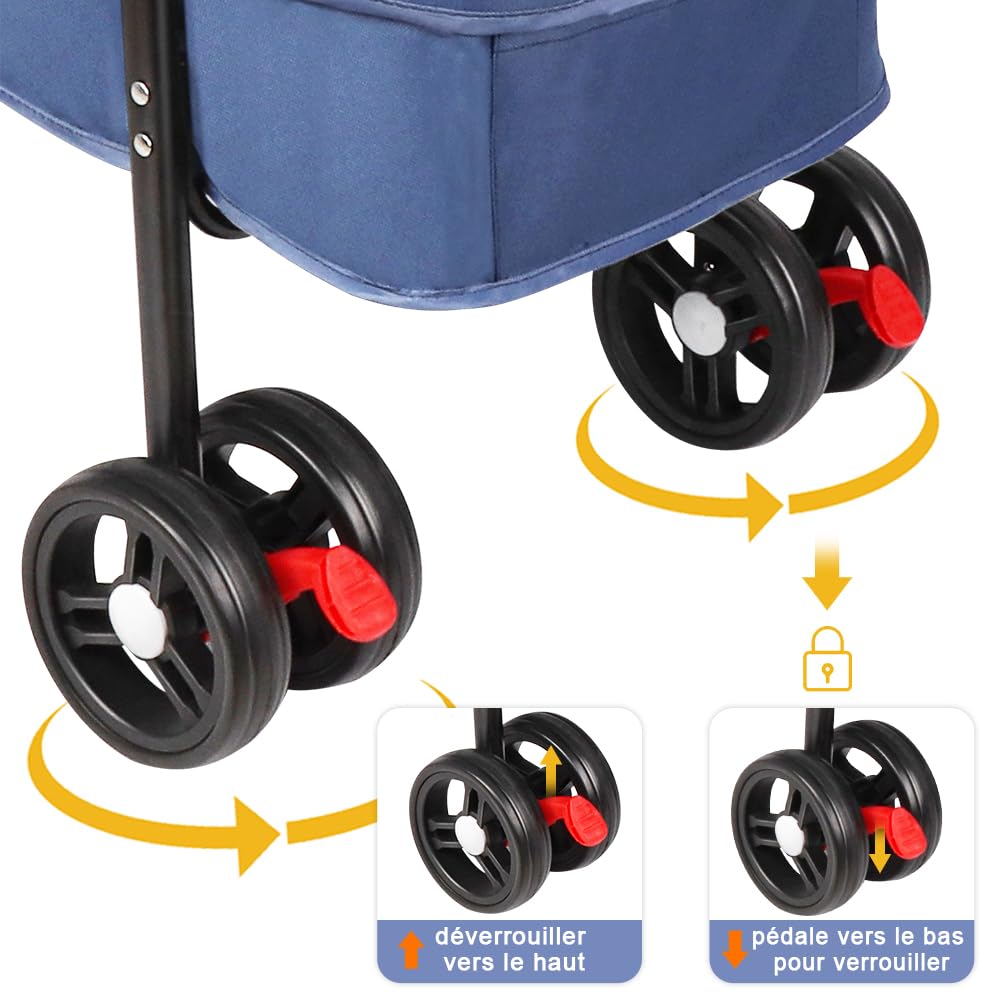 OHMG Hundebuggy, Kinderwagen für Hunde und Katzen, bis zu 25 kg, 4 Räder, zusammenklappbarer Kinderwagen für Reisen im Freien, faltbarer Trolley für Hunde, mit Netzfenster und Getränkehalter