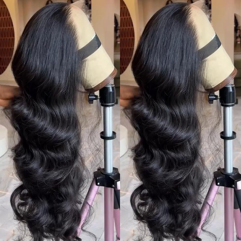 Deep Wave Lace Front Wigs 13x4 Body Wave Lace Front Wigs for Women Synthetic HD Lace Front Wig Pre Plucked Natural Hairline Glueless Frontal Wigs for Women