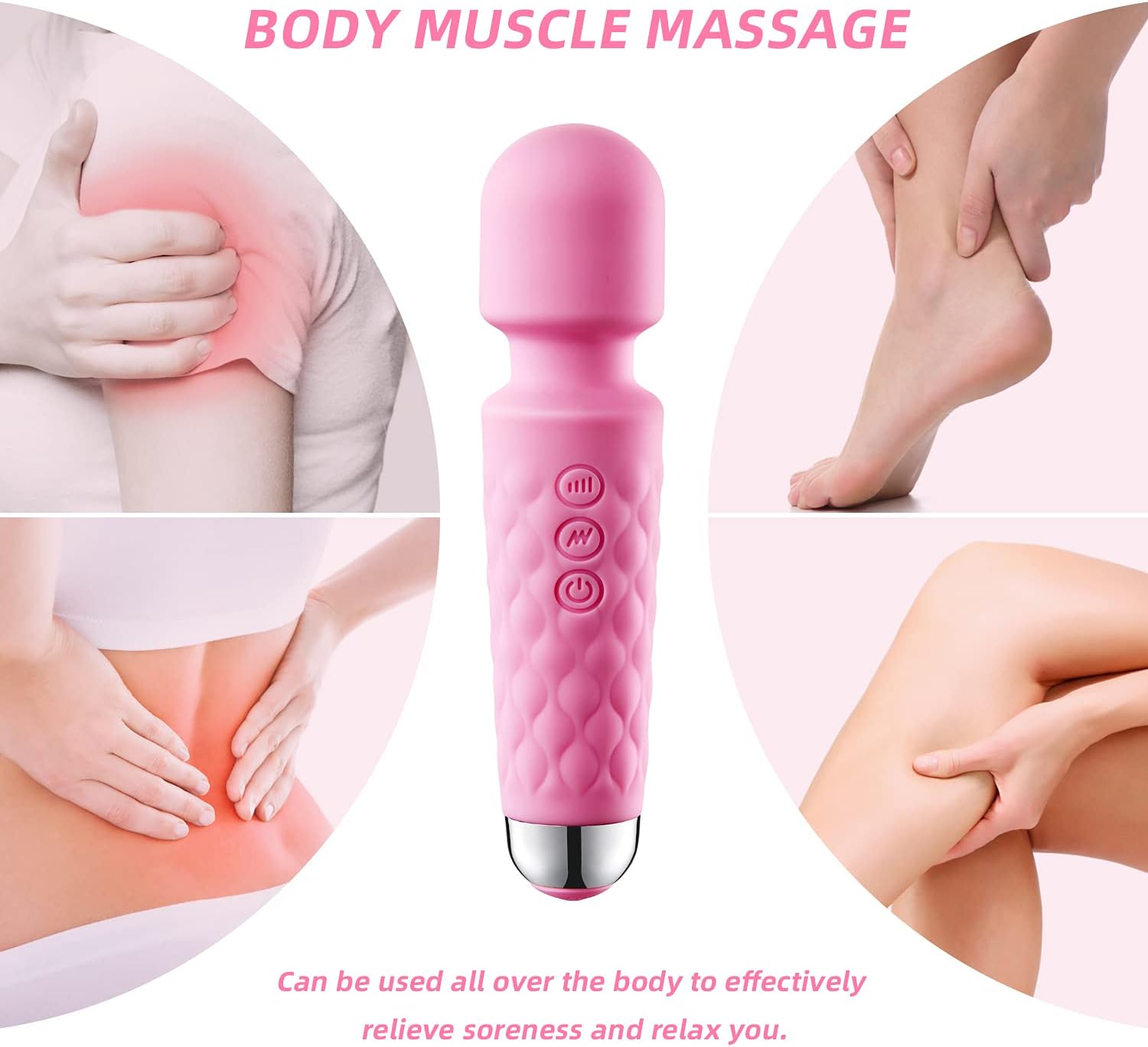 Powerful Wand Massager with 8 Speeds 20 Vibration Modes USB Rechargeable Mini Quiet Waterproof Handheld Personal Massager for Full Body Massager Relieve Muscle Stress Relaxing Body (Pink)