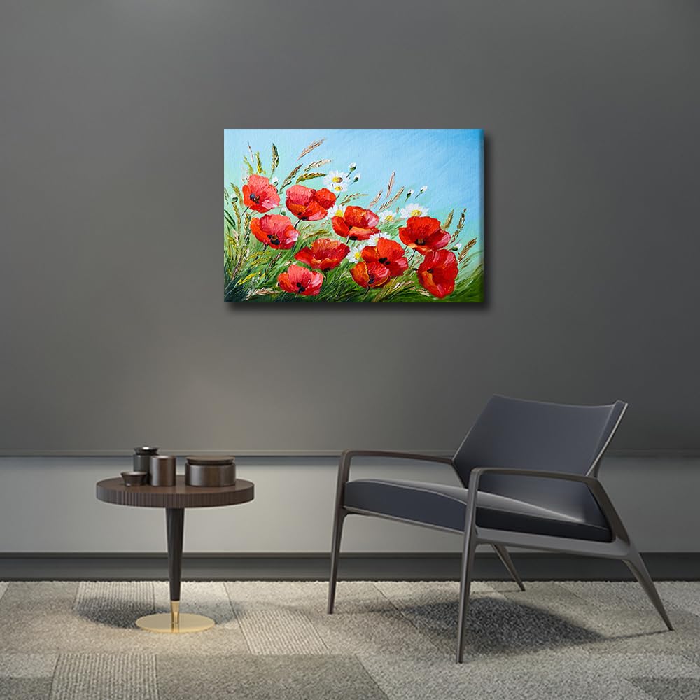 Canvas Wall art Flowers Oil Painting Prints Red Poppies in the Field Painting Flower Wall Art Artwork for Bathroom Bedroom Living Room Home Decoration Framed Ready to Hang 12x18 in - Image 4