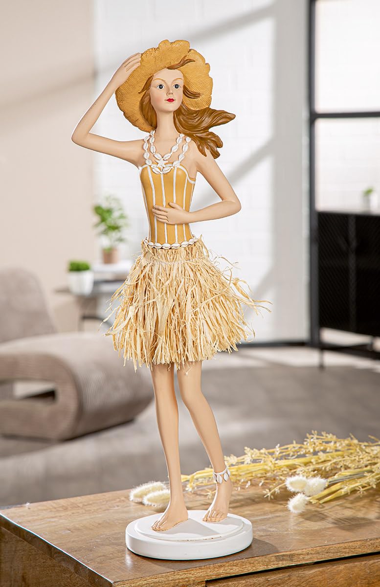 GILDE Suzanne Striped Woman Resin Figurine Cream White Matt 59cm High 19cm Wide 15cm Deep