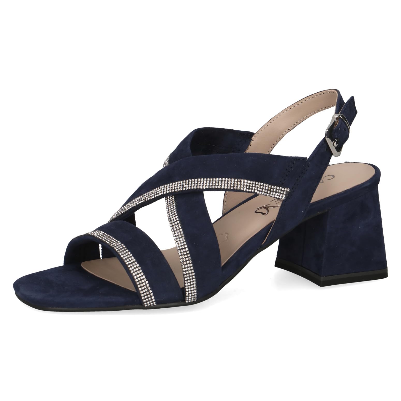 CAPRICE Women's Heeled Sandals with Rhinestones with Straps, Blue (Ocean Suede), 6.5 UK