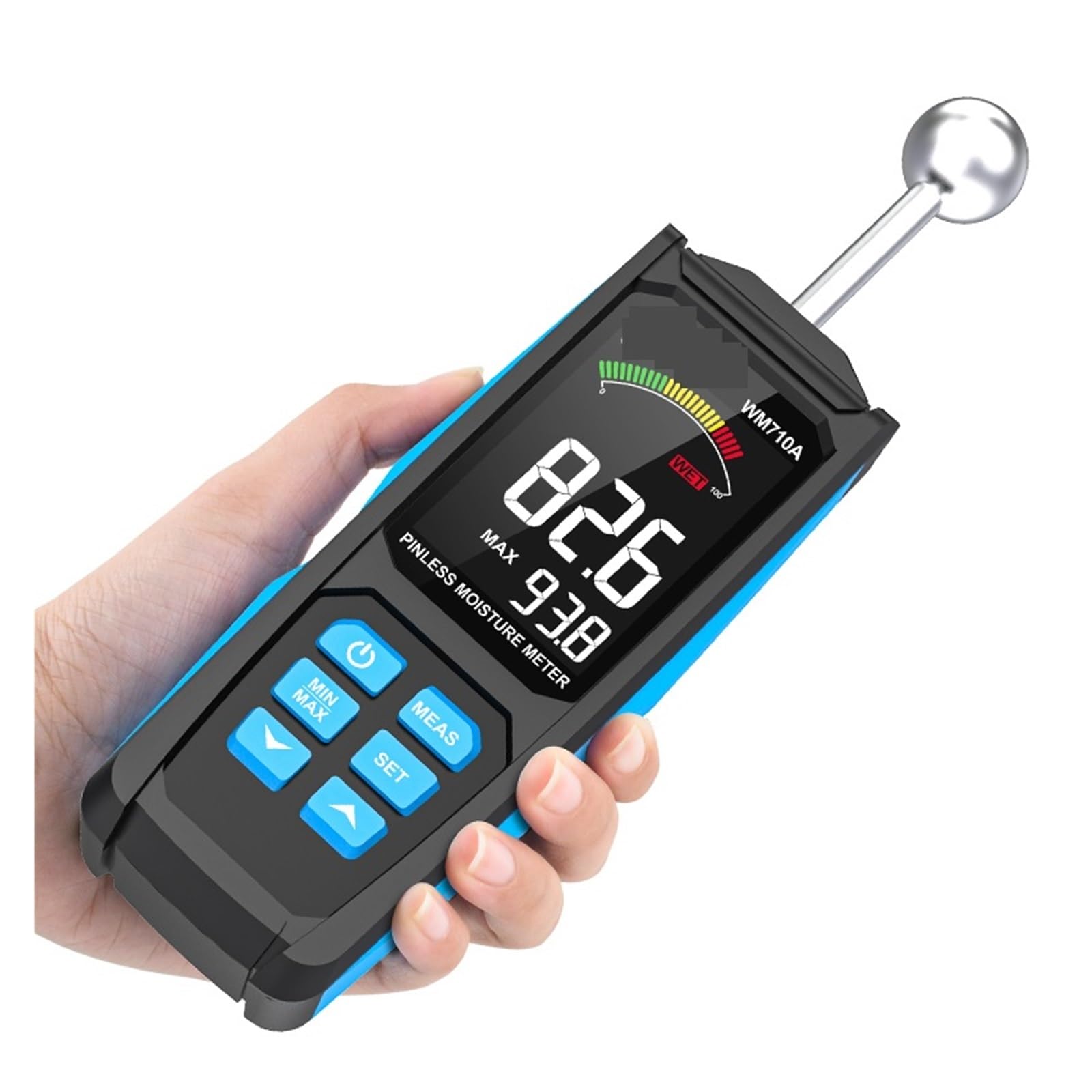 Mnmioio One Color Digital Moisture Tester, Digital Wood Moisture Meter Non-Destructive Record Humidity Spherical Hygrometer Auto Detect Wettest Timber Damp Detector