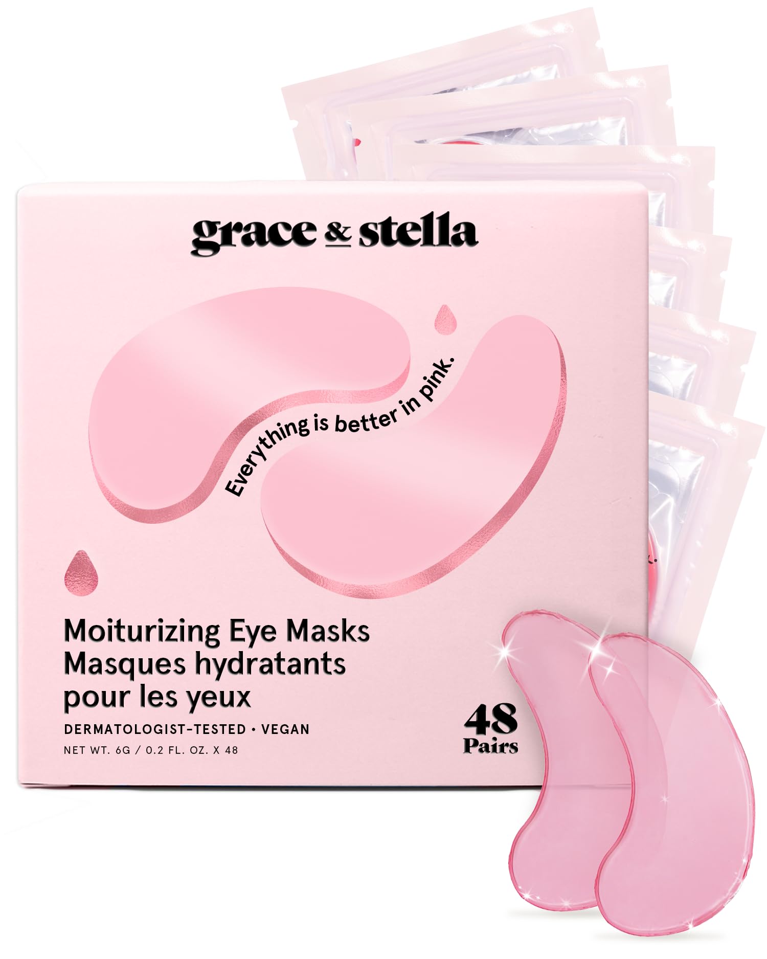 grace & stella Award Winning Under Eye Mask - Travel Essentials - Birthday Gifts for Women - Gel Eye Patches for Dark Circles, Puffy Eyes, Wrinkles, Undereye Bags - Vegan - Self Care (48 Pairs, Pink)