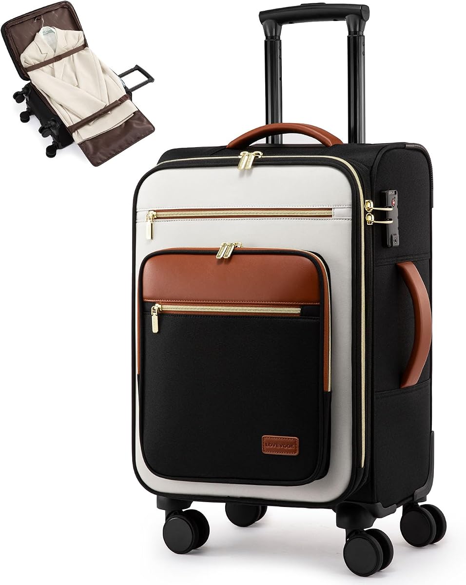 LOVEVOOK Maleta de mano 22x14x9 aprobada por aerolínea, 20 pulgadas | Compartimento especial para ropa, ligero impermeable, ruedas giratorias silenciosas de 360°, bloqueo y compartimento TSA, gran capacidad