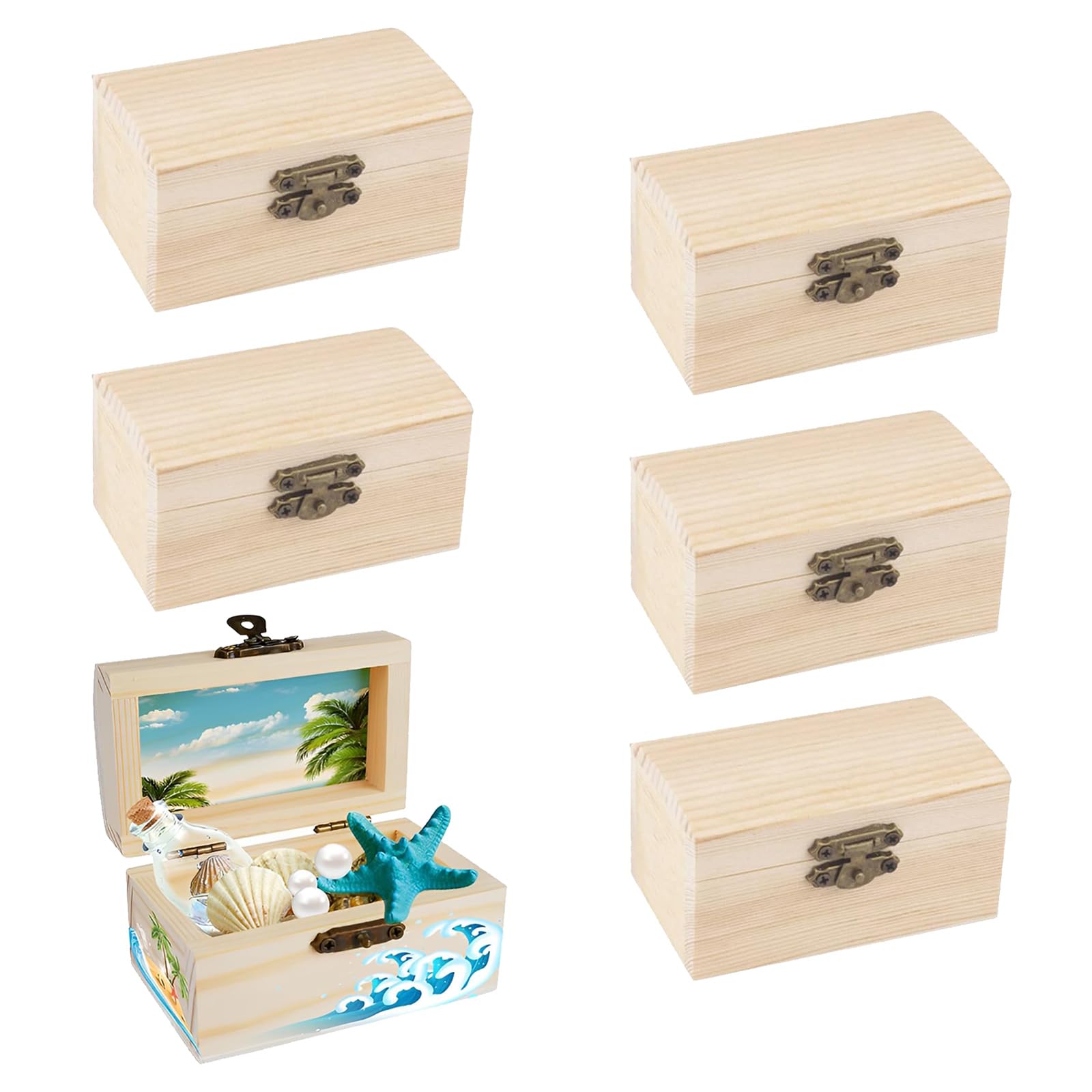 Skrzynka drewniana mała, 6 sztuk skrzynka skarbów, mini drewniana skrzynka skarbów, prostokątna drewniana skrzynka skarbów, DIY mała drewniana skrzynka, skrzynka skarbów z pokrywką, nadaje się do