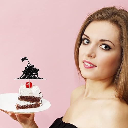 Miniatura 3 de Decoración para tartas de soldado con temática militar, 12 vasos de papel con purpurina negra, Día del soldado, veteranos, cumpleaños de hombres,