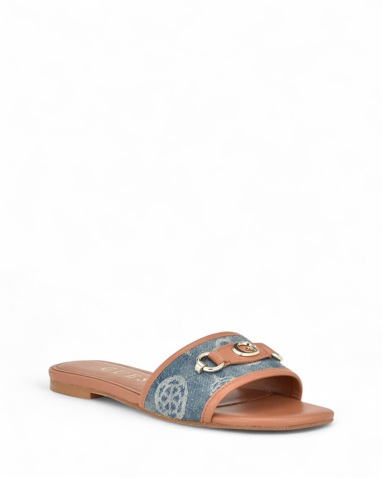 GUESS Women's Hammi Flat Sandal, Blue Denim 420, 5.5 UK