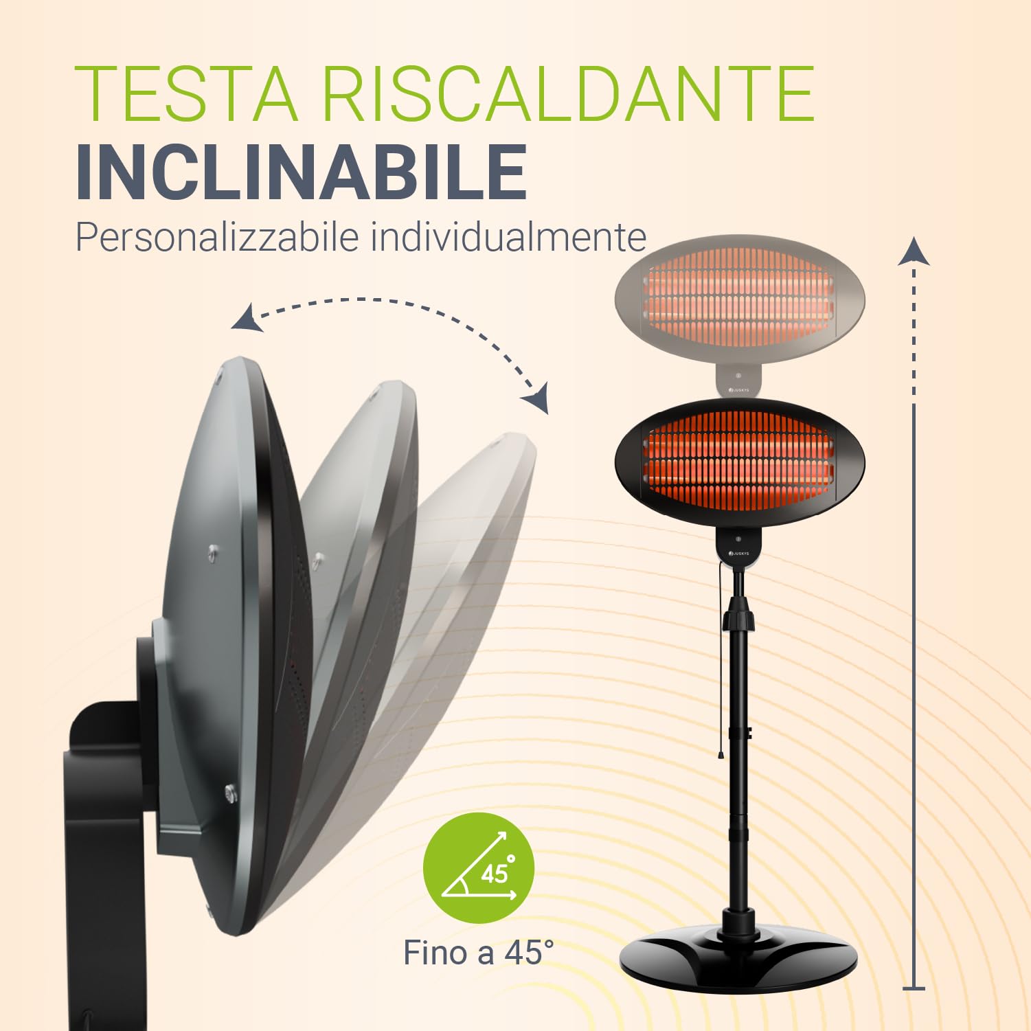 Juskys stufa a infrarossi 2000W – Nero, riscaldatore da esterno con supporto telescopico & 3 potenze per balcone & patio