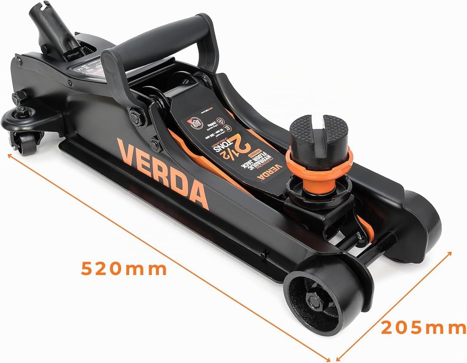 Verda Gato hidráulico 2,5T 85-365 mm, 3 almohadillas de goma, maletín, guantes de montaje, gato hidráulico, cambio de neumáticos, coches, todoterrenos, autocaravanas, etc