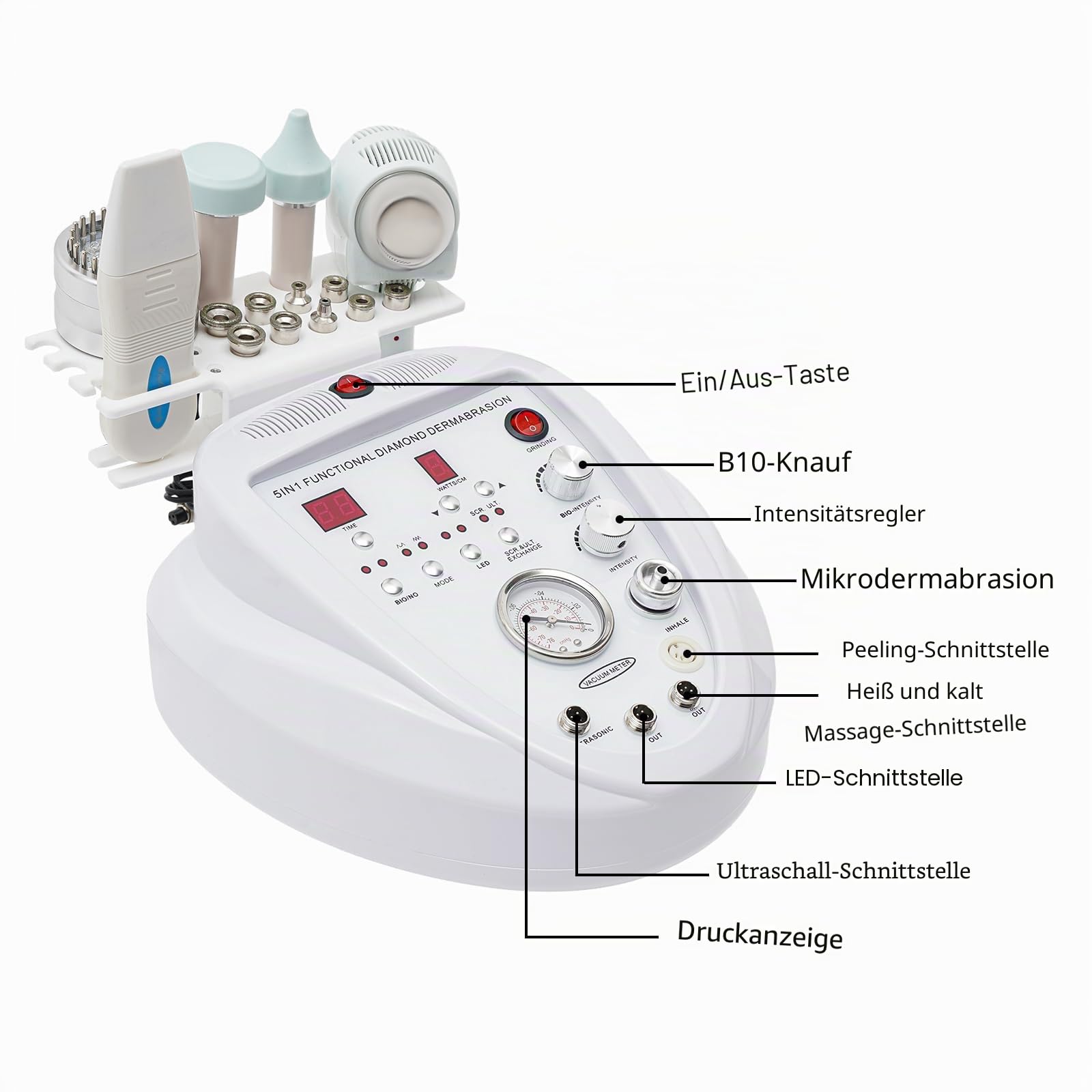 Diamant Mikrodermabrasion Dermabrasion Maschine, 5-in-1 Gesichtspflegegeräte Tiefenreinigung Professionelle Hautverjüngung Akne Faltenbehandlung Salonausstattung für Gesicht