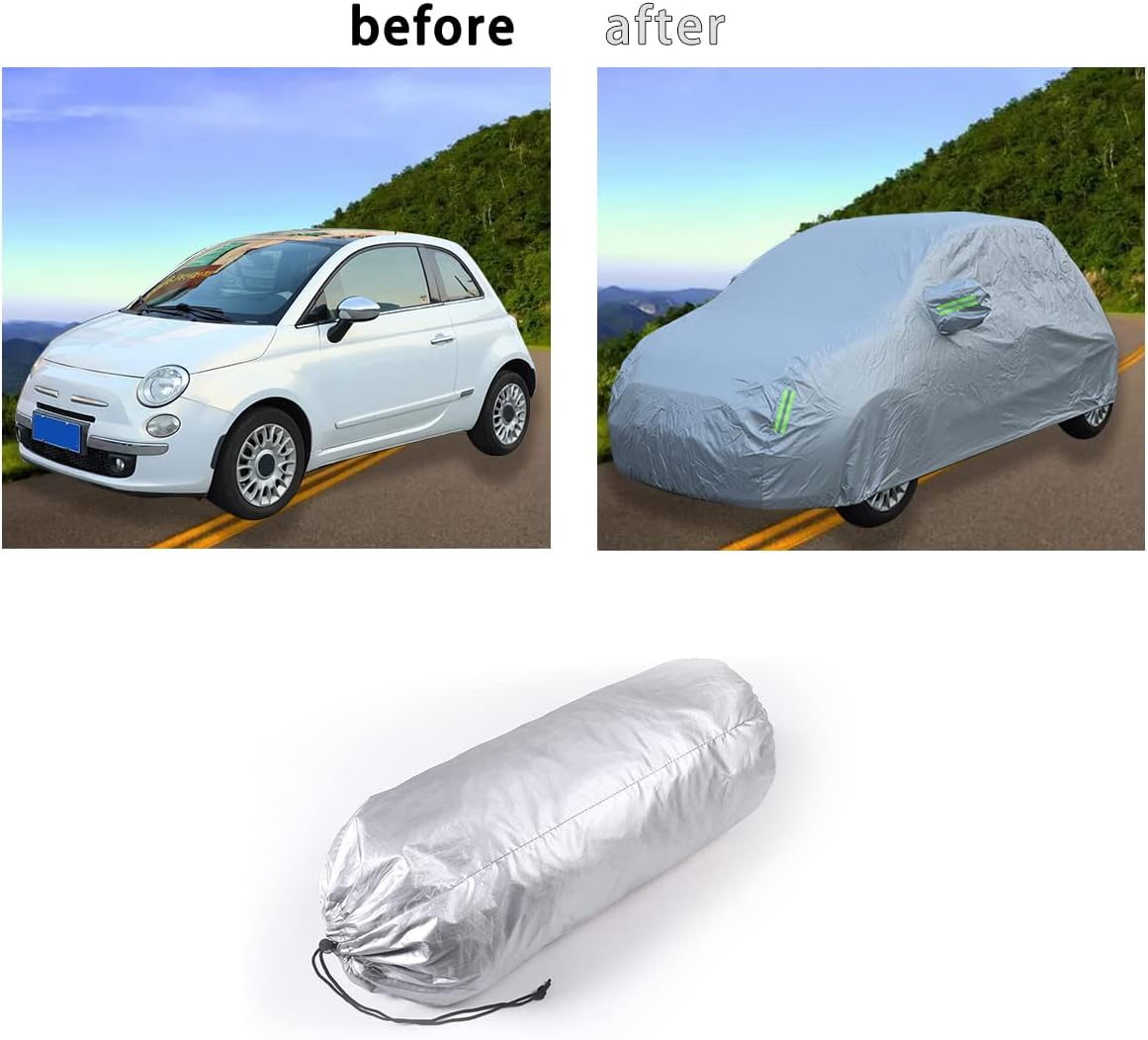 Car Cover Waterproof All Weather Compatible with Fiat 500/500 Abarth 2011-2022，Car Cover Sun Hail UV Snow Dust Protection Cover Exterior Accessories (Silver)