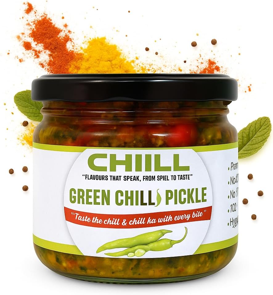 CHIILL Green Chilli Pickle In Fresh Homemade Pickles 300G | Tasty Hari Mirch Ka Achar | Sun-Dried Mirchi Achaar | Ghar Ka Bana Mirchi Achar With No Artificial Preservatives | Himachali Taste