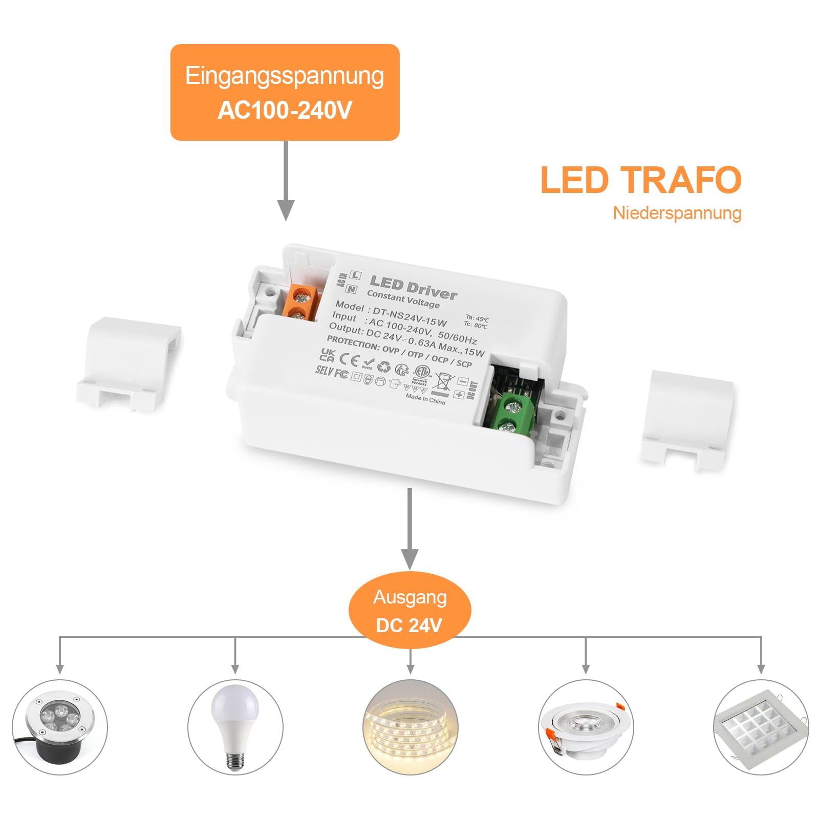 24 V 15 W, LED Transformer 24 V 15 W, 230 V to 24 V, Electronic Transformer, LED Driver No Noise, Power Supply LED Driver - Image 3