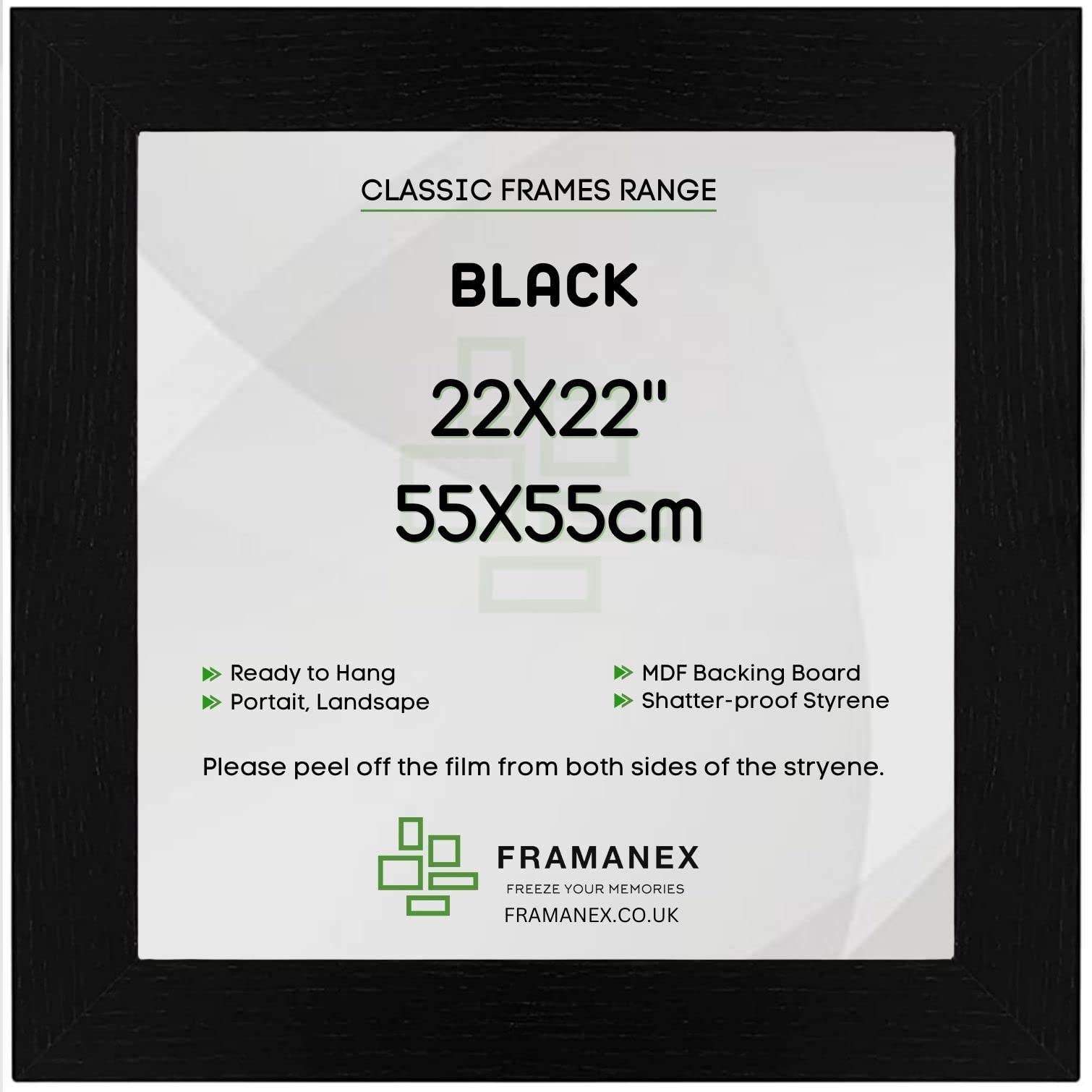 FRAMANEX Modern Black Colour 55X55 CM Picture Photo Poster Frames | 55X55 CM Square Picture Frame | Wood Finish Photo Frame โ image 1