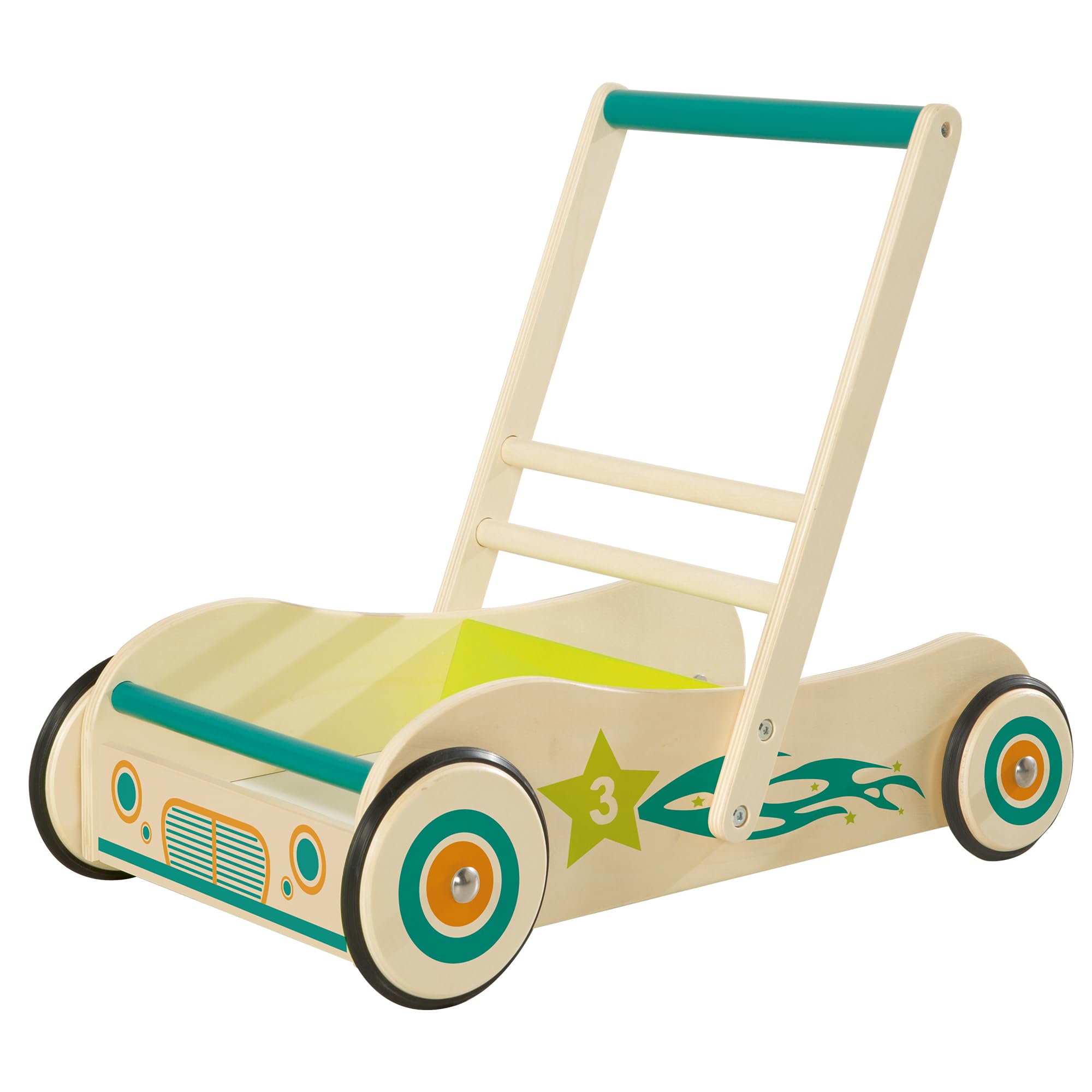 roba Trotteur Bébé "Rennfahrer" en Bois - avec Frein - Chariot de Marche - Hauteur Poignée 45 cm