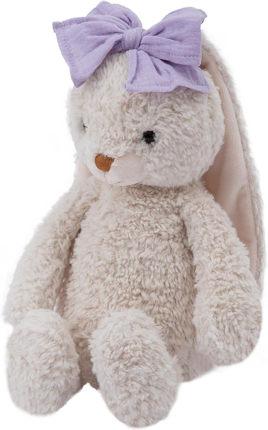 Bunny Stuffed Animal Soft Rabbit Cuddly Toy 10'' Long - Eared Plush Bunny with Purple Bow Easter Bunny Plush Toys Easter Stuffed Animal for Babies and Toddlers 10" White-purple