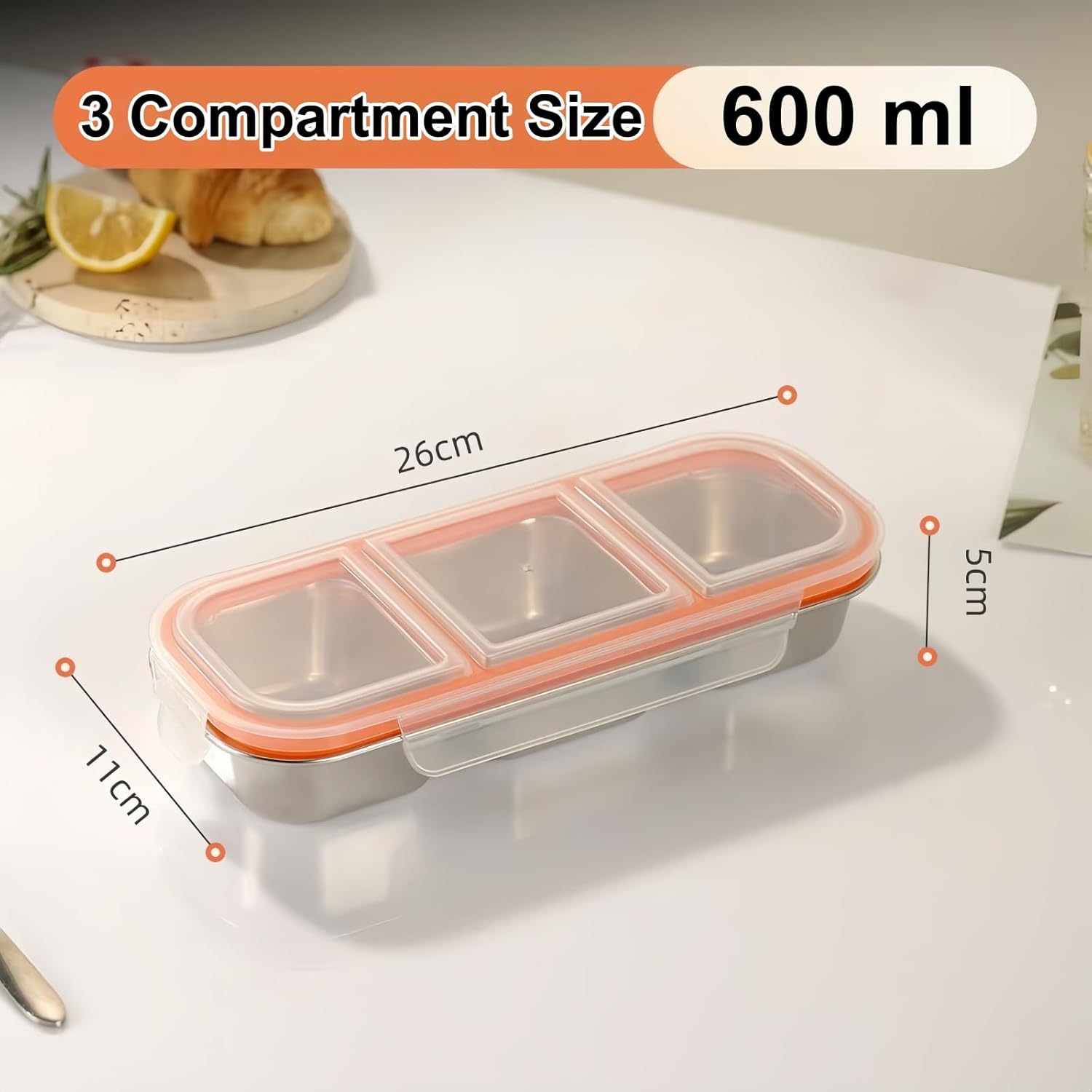 2 Pack Stainless Steel Snack Containers, Reusable Steel Snack Containers With Lids, 2&3 Compartments Leak Proof Metal Lunch Box For Home, Travel - Image 3