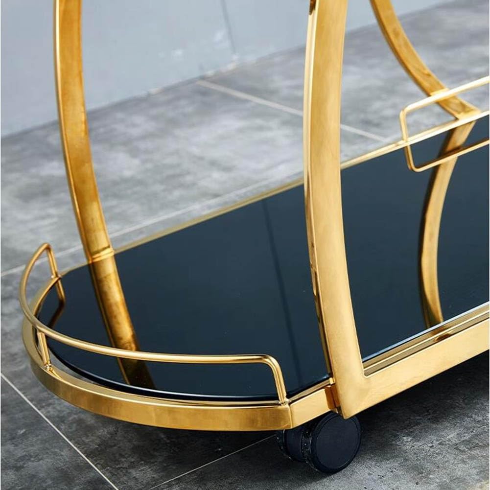 Carrello di stoccaggio in ferro battuto, auto di servizio alberghiero, ristorante/bar carrello dedicato a 3 strati con pannello in vetro temperato, vaso caldo, carrello di stoccaggio