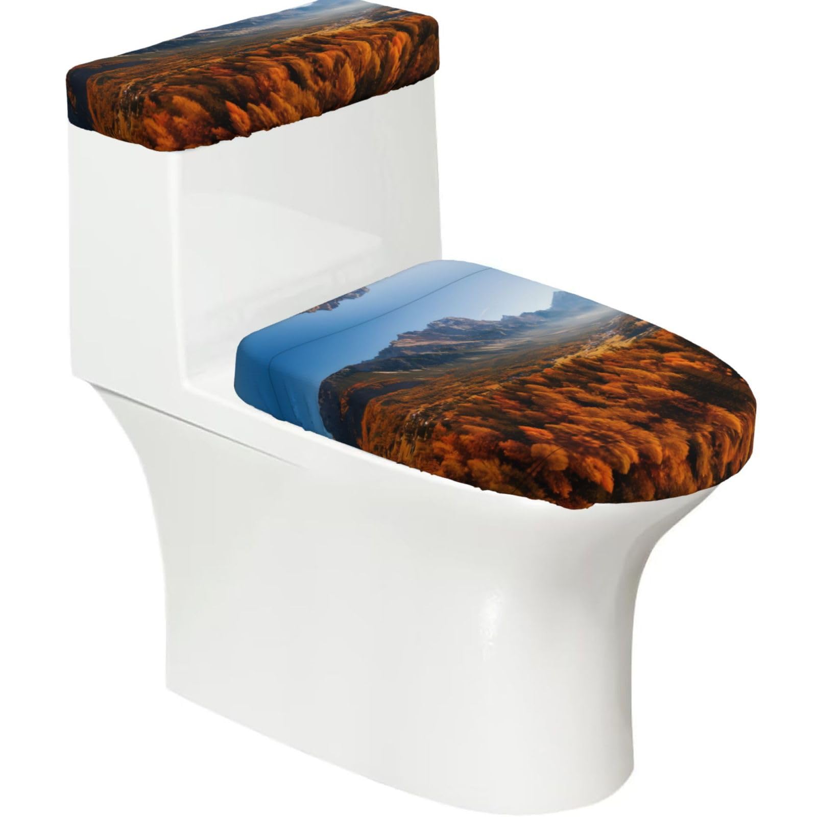 Mrowyc Black Autumn Printed Toilet Seat Set - Set Of 2 - Universal Toilet Seat Cover - Housewarming Birthday Christmas Gift