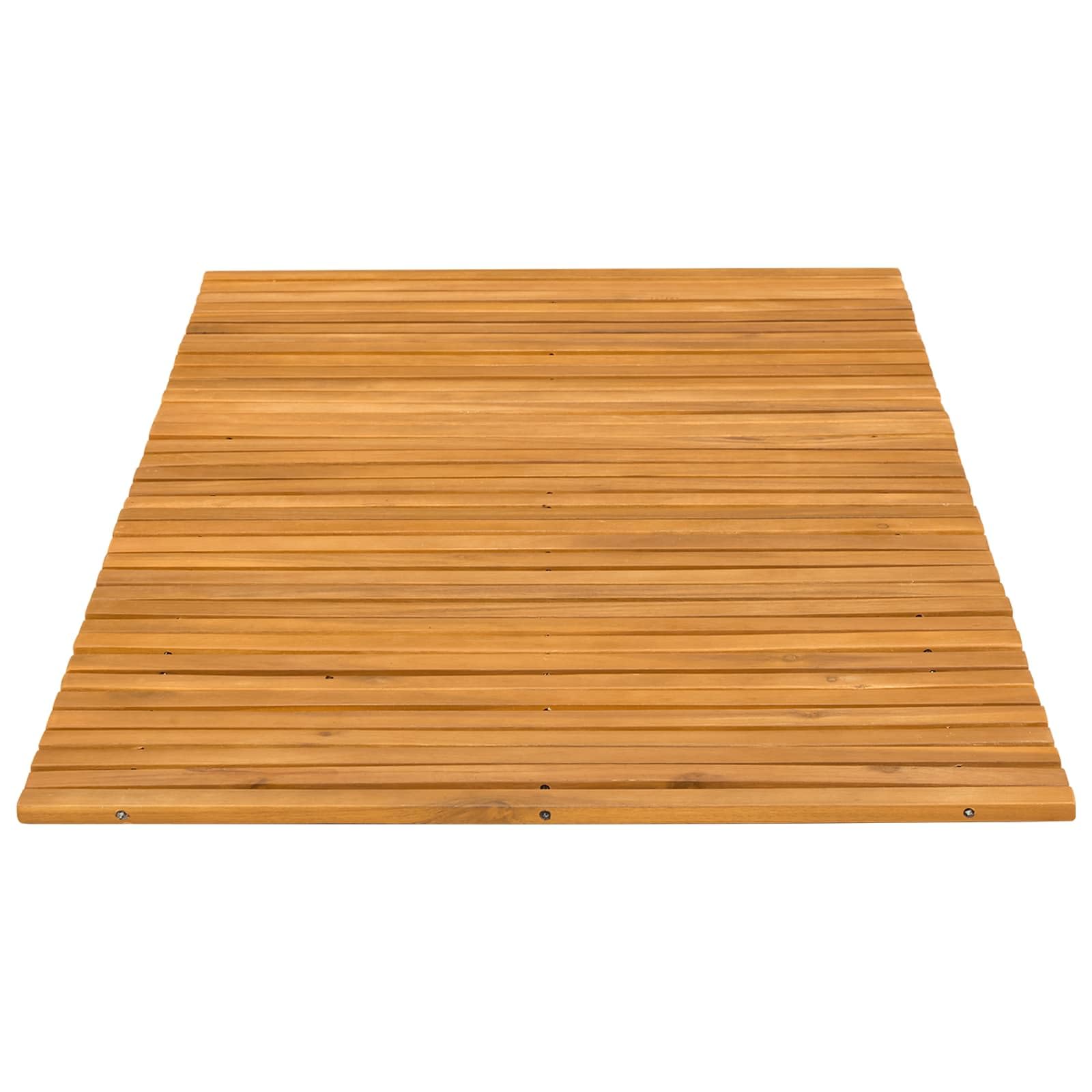 Badematte 100 x 60 cm aus Akazienholz, Duschmatte rutschfest, Holzmatte für Badezimmer und Wellnessbereich, platzsparend rollbar