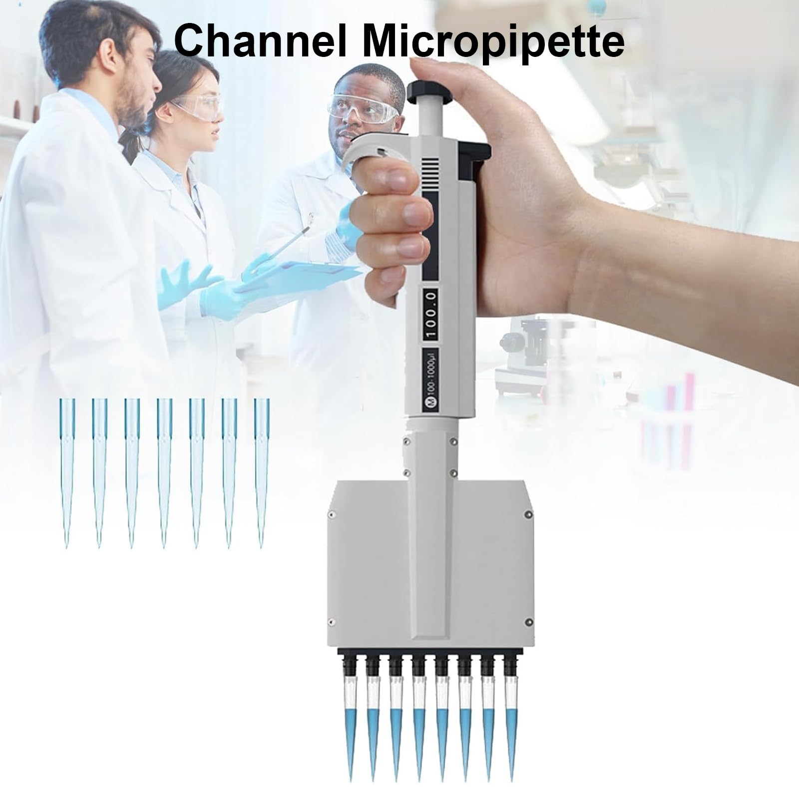 Mikropipette, 8 K, 10 μL Bereich, Präzisionskopf mit 360° Drehung und digitaler Volumenanzeige für genaue Flüssigkeitsprobenabgabe im Laboreinsatz