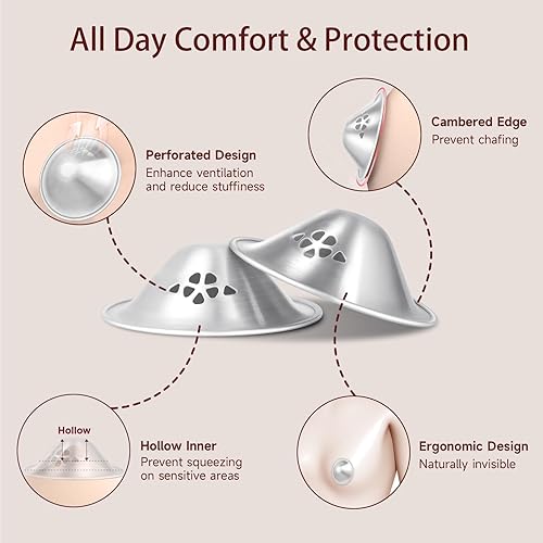 Miniatura 3 de Copas de lactancia plateadas 999, diseño original perforado transpirable, cubiertas plateadas para pezones para lactancia materna, protectores de