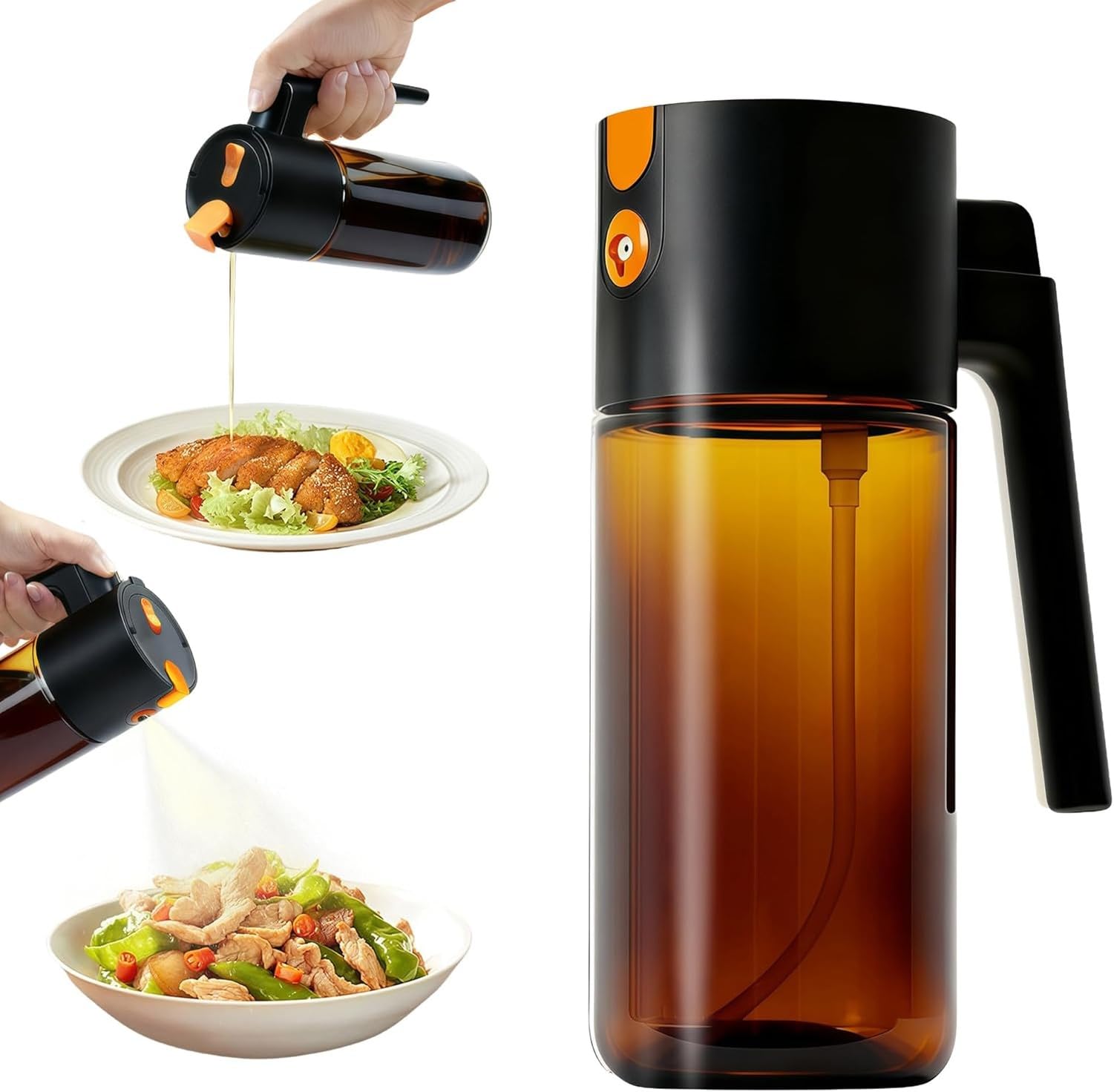 Dispensador de Aceite de Cocina Pulverizador, Aceitera de Vidrio, Rociador Continuo Multiuso para Ensaladas y Sartenes, Negro