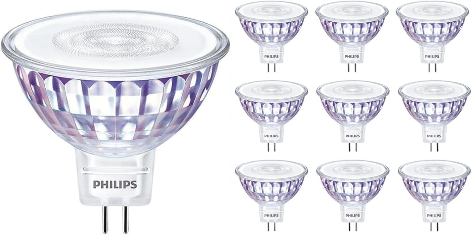 Philips 10x Master-Glühbirne led spotVLE MLVGU535092736-GU5,3 MASTER LEDspot Value MR16 Warmweiß 7,5 W GU5.3 50 W Ersatz 10er SPARPACK