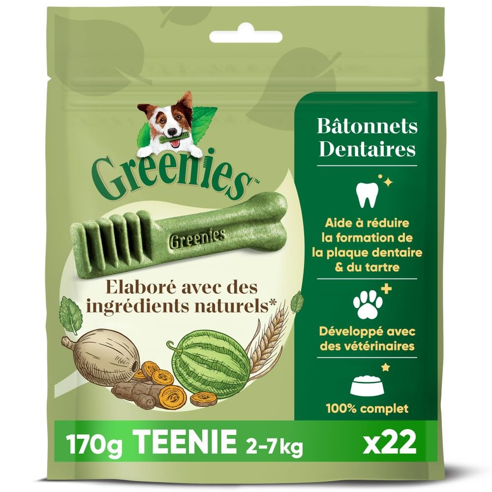 GREENIES Original Teenie – Friandises à Mâcher pour Très Petit Chien – 66 Sticks pour Une Bonne Hygiène Bucco-Dentaire – 170g