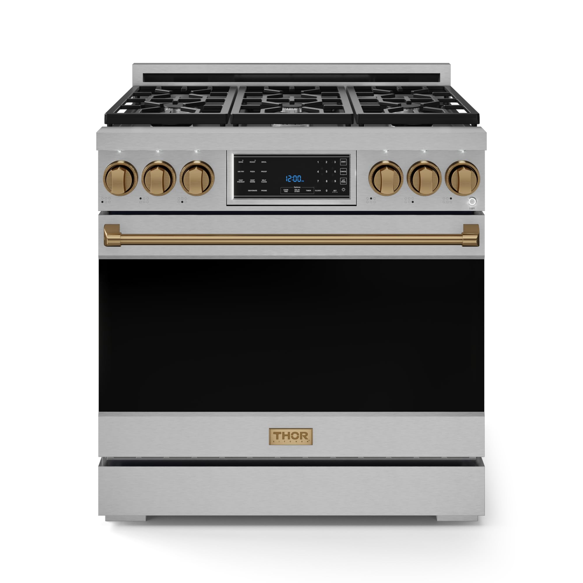 Gordon Ramsay by THOR Kitchen 36 Inch Professional Liquid Propane Range with Tilt Panel Touch Control in Stainless Steel/Bronze