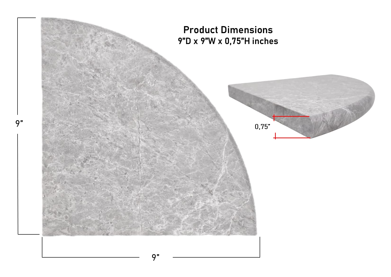 Tenedos Premium Quality Silver Marble Bathroom Corner Shelf Polished 9'' (1)