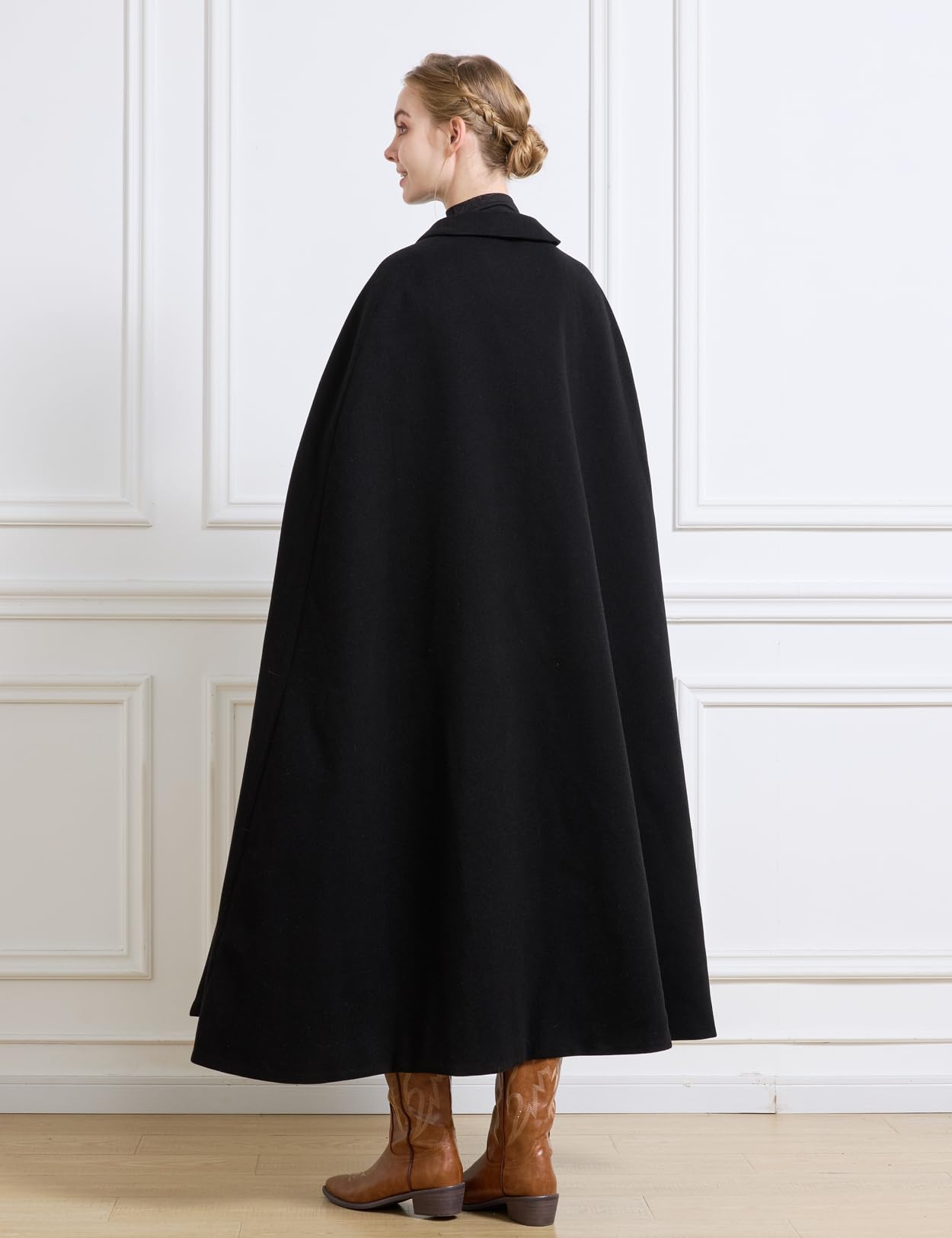 BEAUTELICATE Mantello Cappotto Donna Lungo in Lana Misto Vintage Mantello Ampio Caldo Poncho Cape per Sera Matrimonio Quotidiano Inverno Autunno con Tasche a Bottone Blu 128 cm