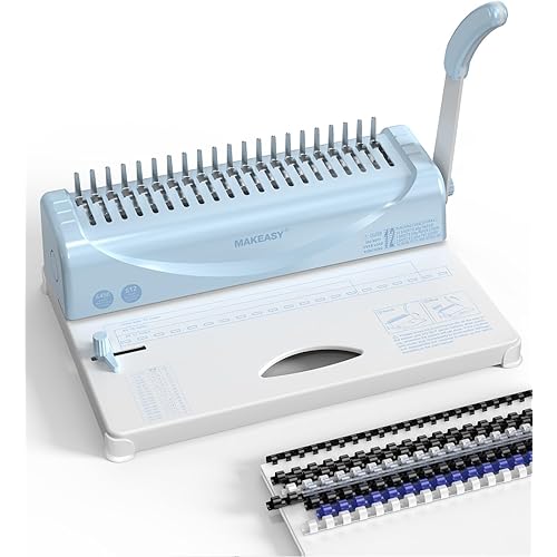 MAKEASY Binding Machine, 21-Hole, 450 Sheets, Comb Binding Machines with 1 Box Comb Bindings Spines, Comb Binder for Letter Size, A4, A5 Paper