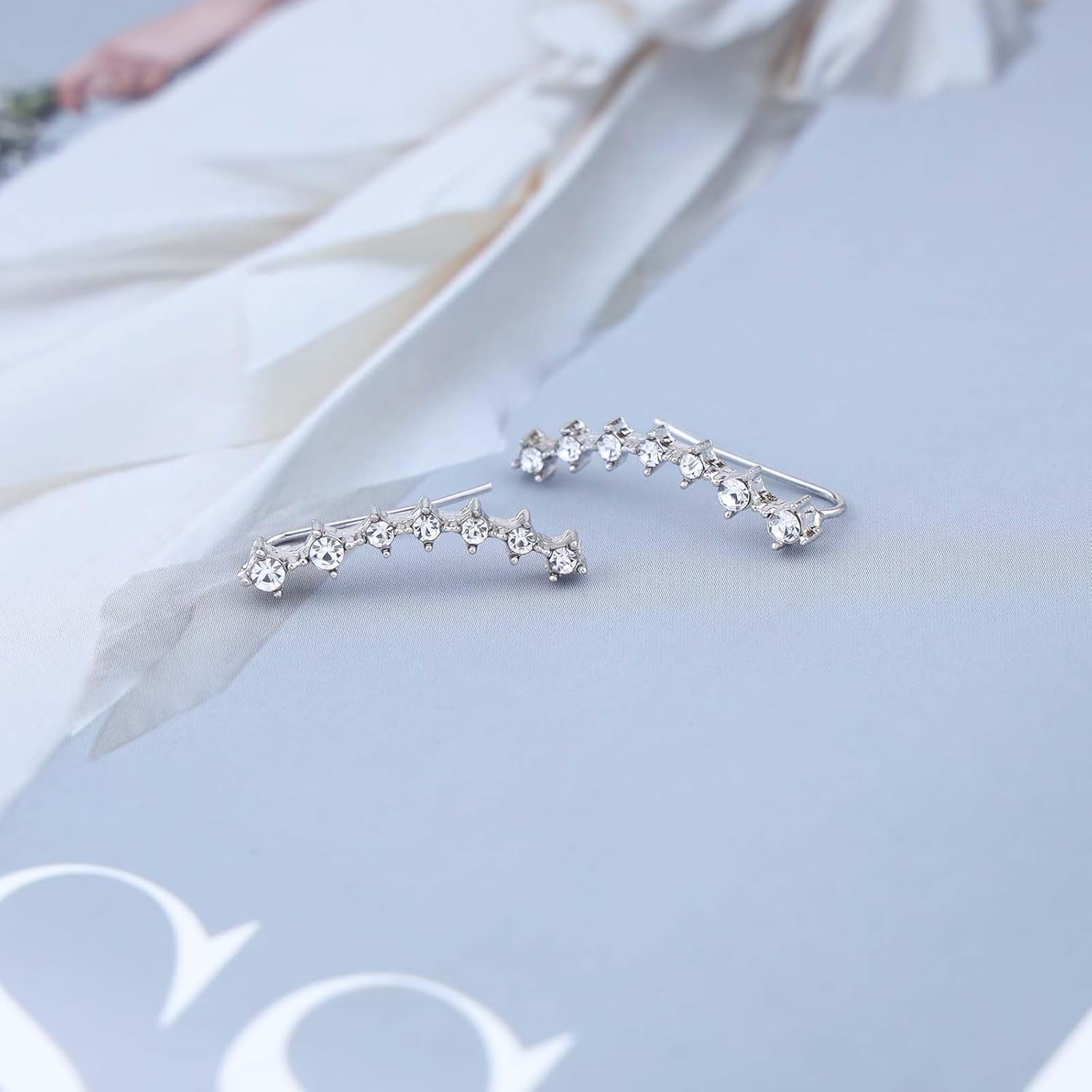 Boho Crystal Ear Crawler Earrings Cubic Zirconia Ear Climber Earrings Gold Rhinestone Stud Earrings Cz Ear Climber Hook Earrings Jewelry for Women - Image 4