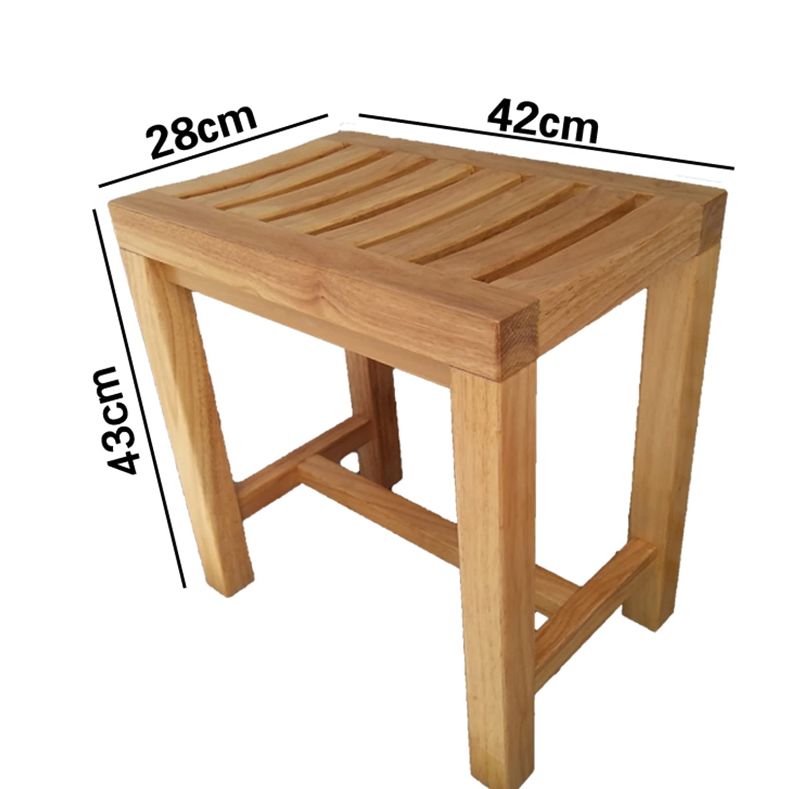Sgabello da Doccia in Legno per Anziani, con Seduta Quadrata, con Superficie Antiscivolo, poggiapiedi Multifunzionale per Il Bagno (42 x 28 x 43 cm)