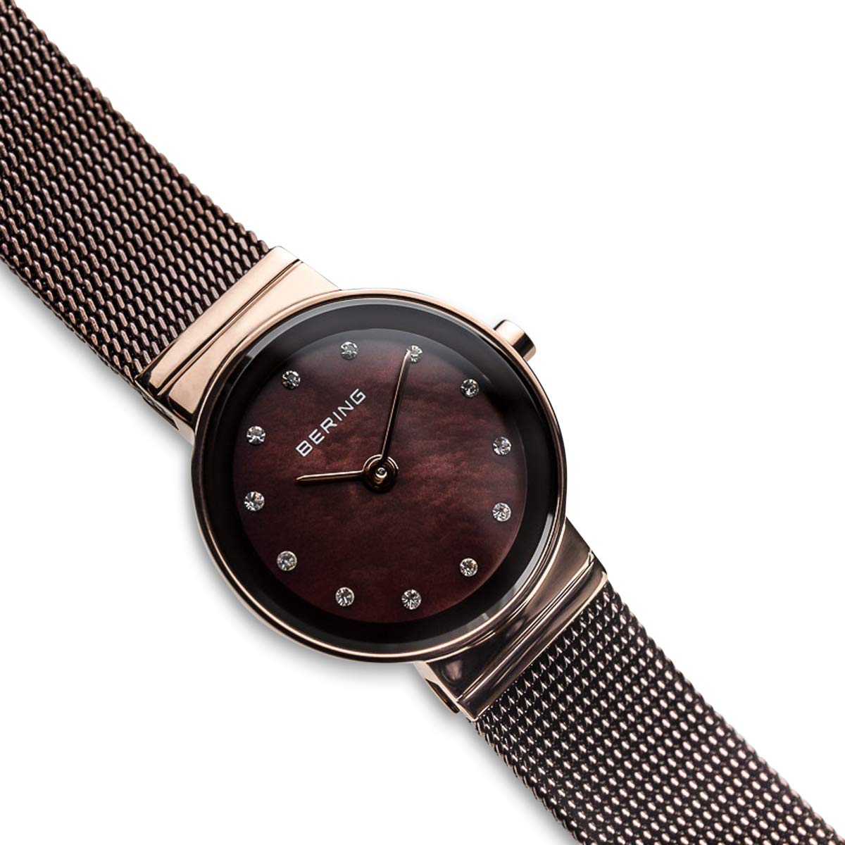 Bering Damen Quarz Uhr | Armbanduhr 22 mm Edelstahlgehäuse und Zifferblatt | Milanaisearmband | Saphierglas | 3 ATM | 10122