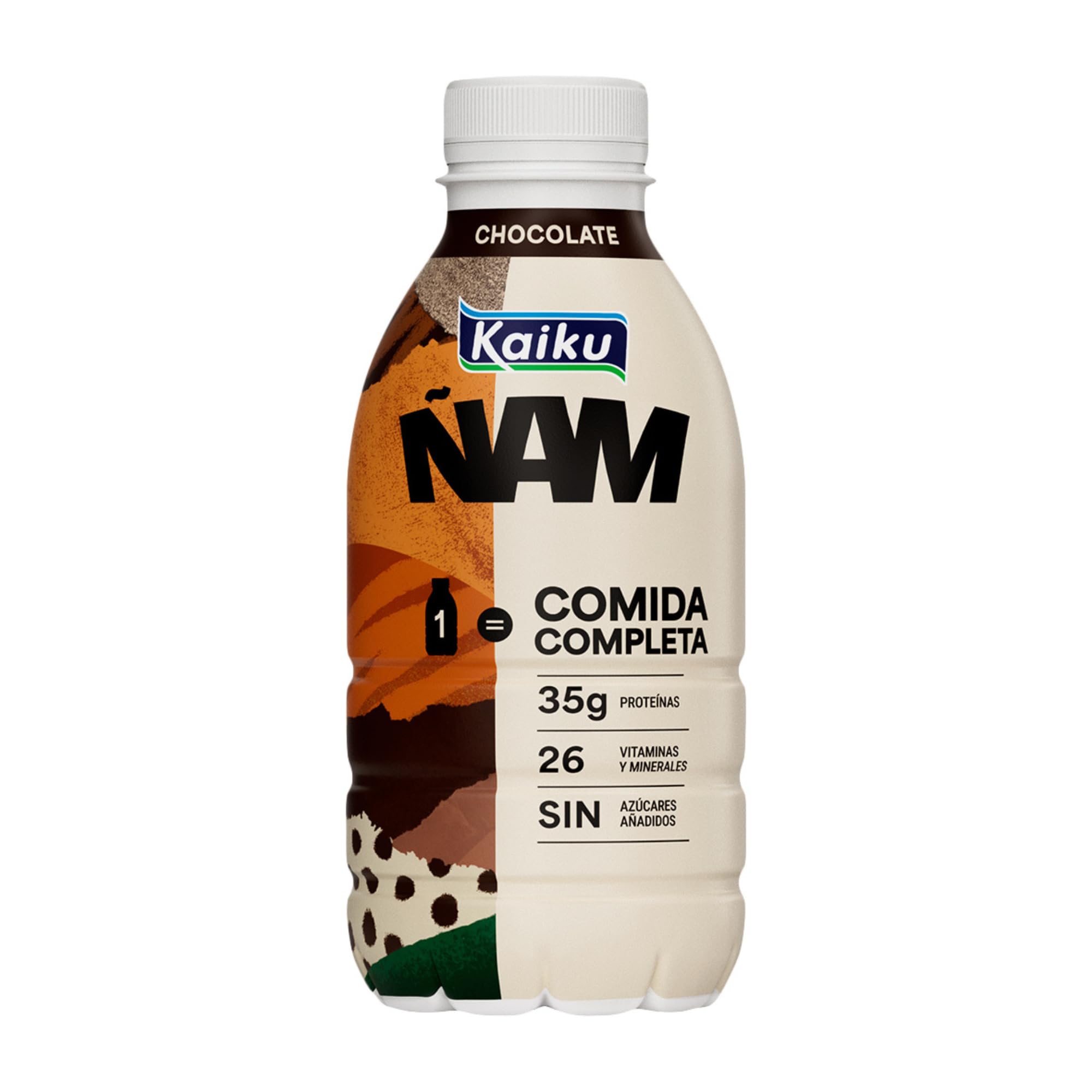 KAIKU ÑAM - Chocolate 500 ml, Sabor Chocolate, Bebida Lista para Tomar, 35 g de Proteína, 26 Vitaminas y Minerales, sin Azúcares Añadidos, sin Gluten, Bajo en Grasas, Comida Completa