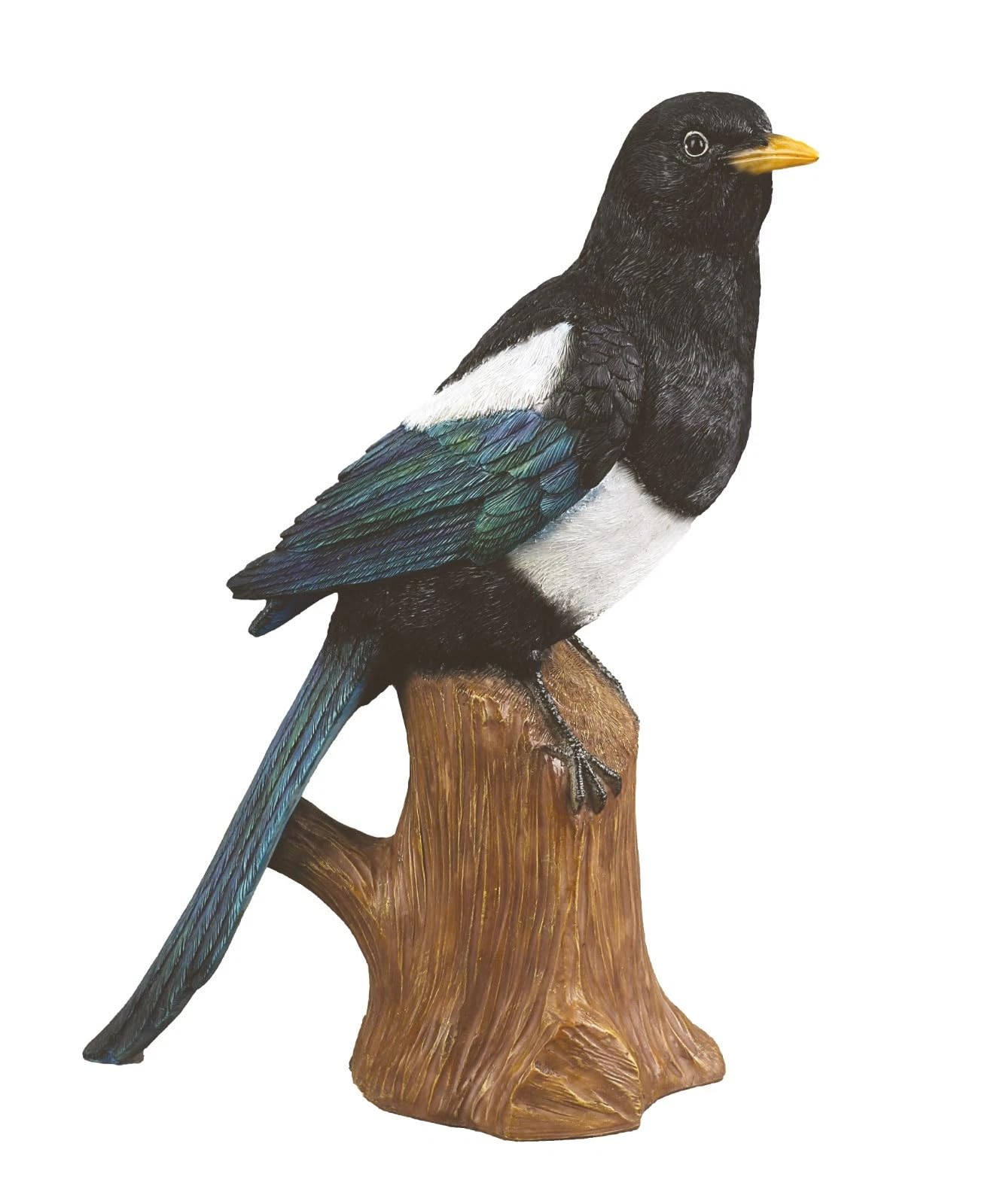 Garden Creations Magpie Garden Ornament – Realistic Resin Bird Statue on Tree Stump – Indoor & Outdoor Garden Decoration