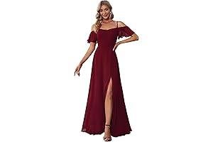 Stunning Maroon Bridesmaid Dress for Women: Elegant Off Shoulder Floor Length