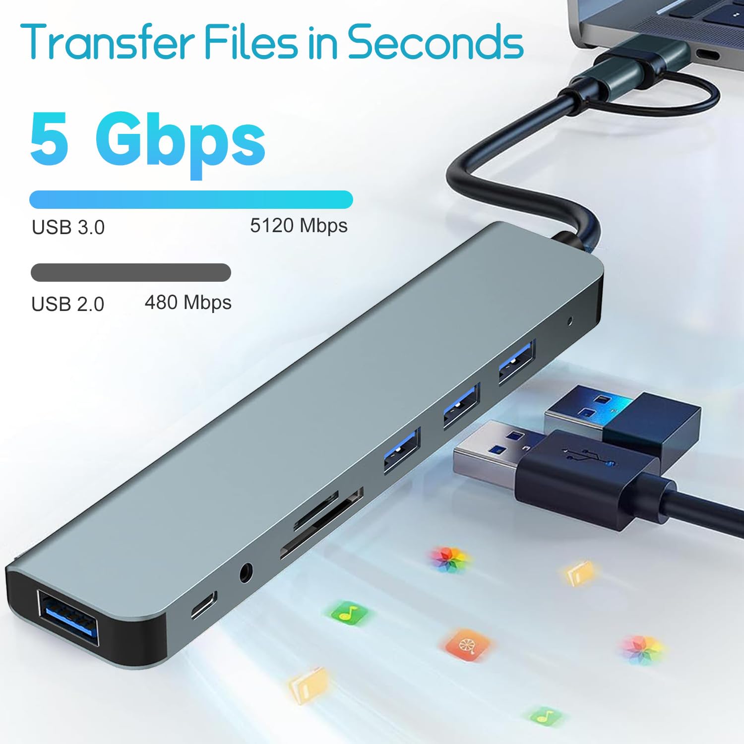 Koncentrator USB-C 8 w 1: 4 USB-A, czytnik kart SD/TF, gniazdo słuchawkowe, adapter wieloportowy do smartfonów, laptopów, iPada Pro, przełącznik