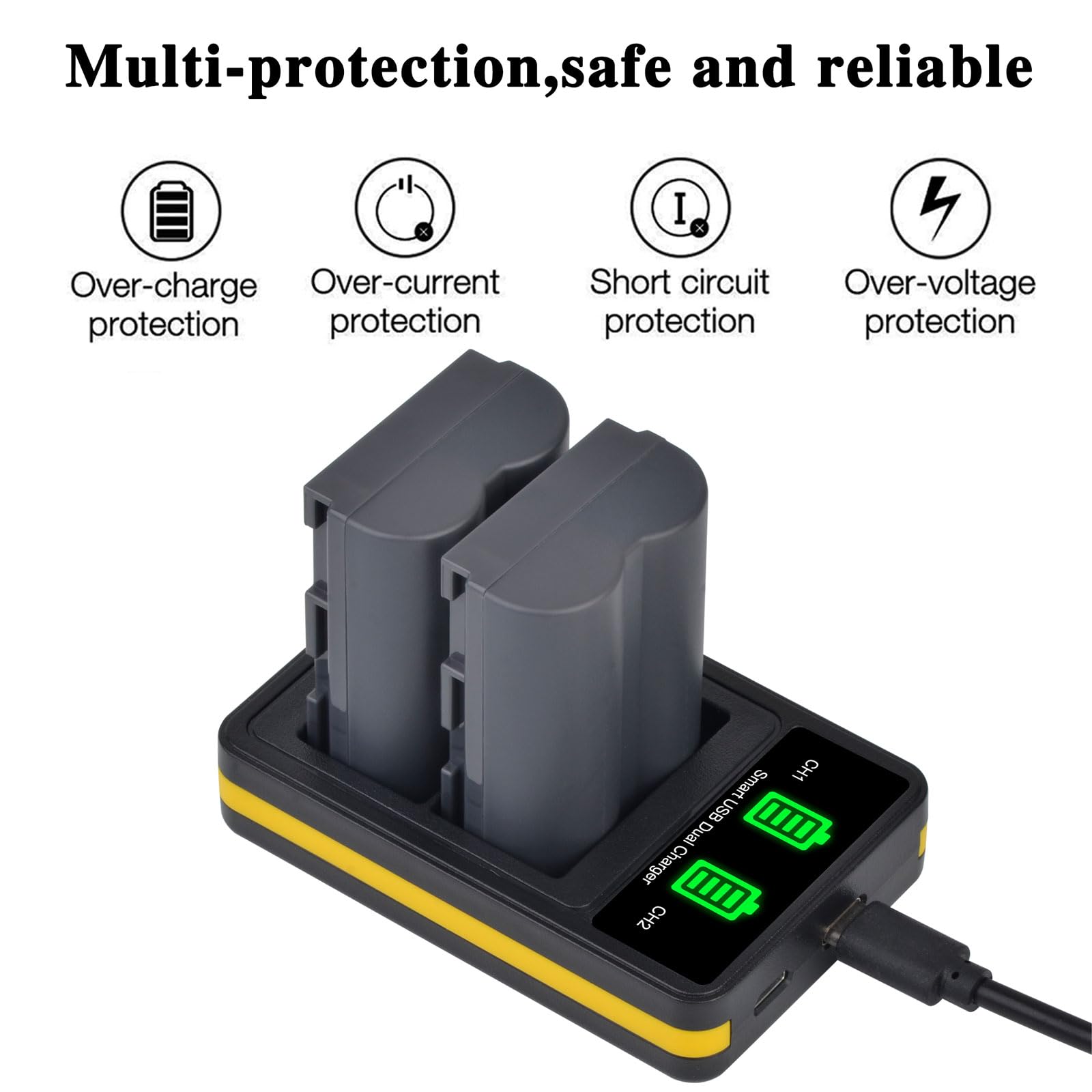 DuraPro - 2 batterie BP-511A BP-511 BP 511 BP511A + caricatore LCD Dual USB per Canon EOS 5D 10D 20D 20D 30D 40D 50D 300D D30 D60 Rebel PowerShot G1 G2 G3 G5 G6 Pro 1 Pro 90 Fotocamera Pro 90IS