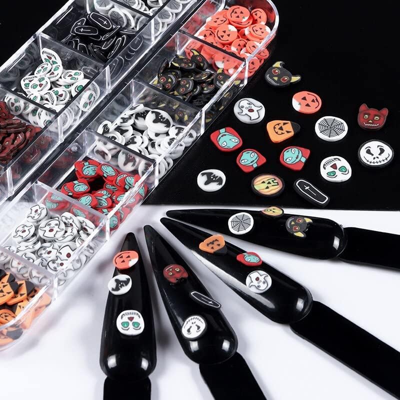 Halloween Nail Art Decorations Cute Pumpkin Witch Polymer Clay Slices Manicure Design Nails Accessories Holiday 3D Parts Jewelry - (Color: 12WSJRT)
