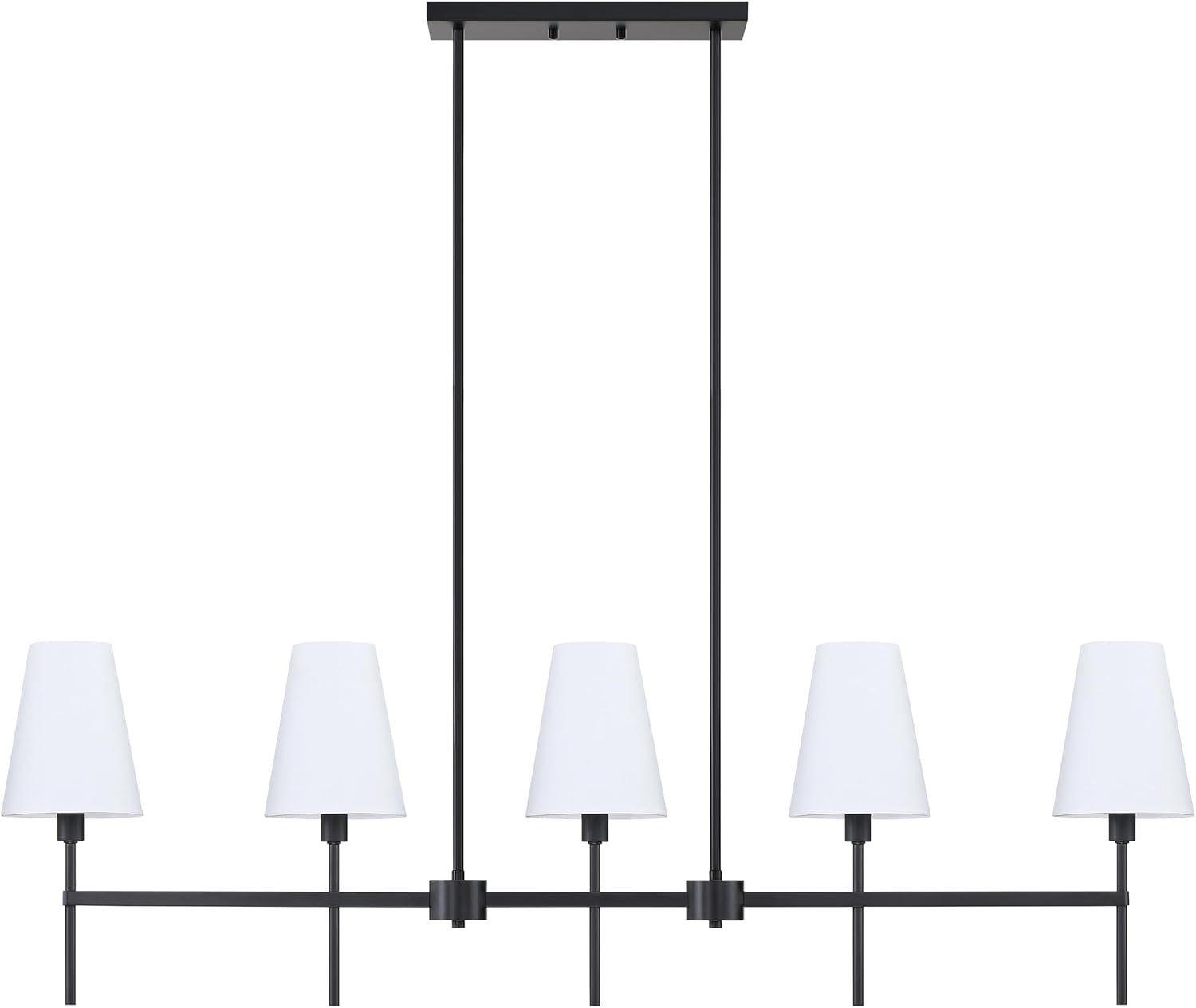 48 Inch 5 Light Linear Kitchen Island Lighting Fixture，Classic Chandeliers Black Finish White Linen Modern Chandelier Shades for Foyer Living Room
