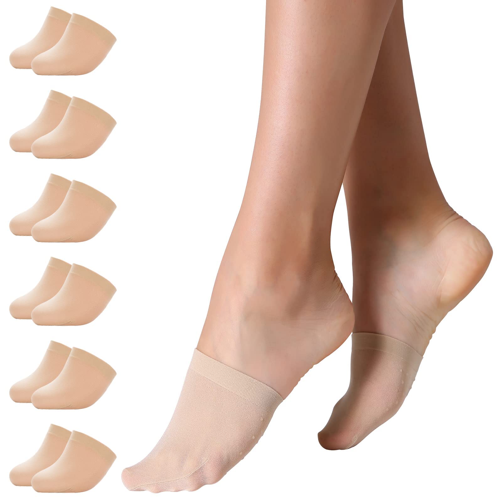 Manzi Women's Nude Invisible Socks - Toe Socks, No Show, Silicone Grip, 6 Pairs (6 )