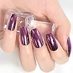 Purple Metallic Medium Squoval Fake Nails Tips Glossy Laser Mirror Reflection Press On Nails Manicure Salon DIY Women Girl Gift Party Gig Shiny 24 pcs/kit